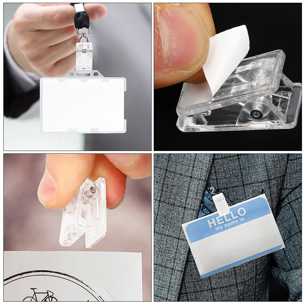 

10Pcs Self Adhesive Badge Clips Plastic Id Card Holders Office Use Adhesive Badge Clips Spring Cards Clip