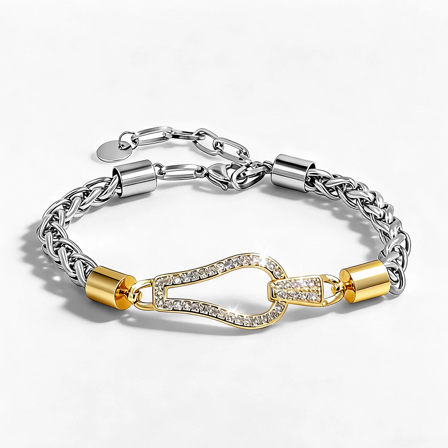 Cubic Zirconia Hollow Geometric Bracelet Braided Adjustable Stainless Steel Chain for Women Teen Girls Streetwear Party Jewelry