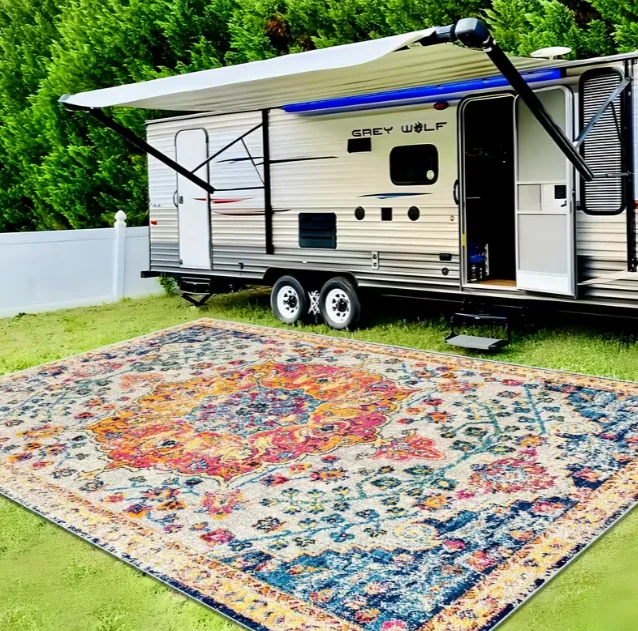 Vintage Bohemian Outdoor Camping Carpet Suitable for Terrace RV Camping Outdoor Indoor/Outdoor Area Carpet Mat
