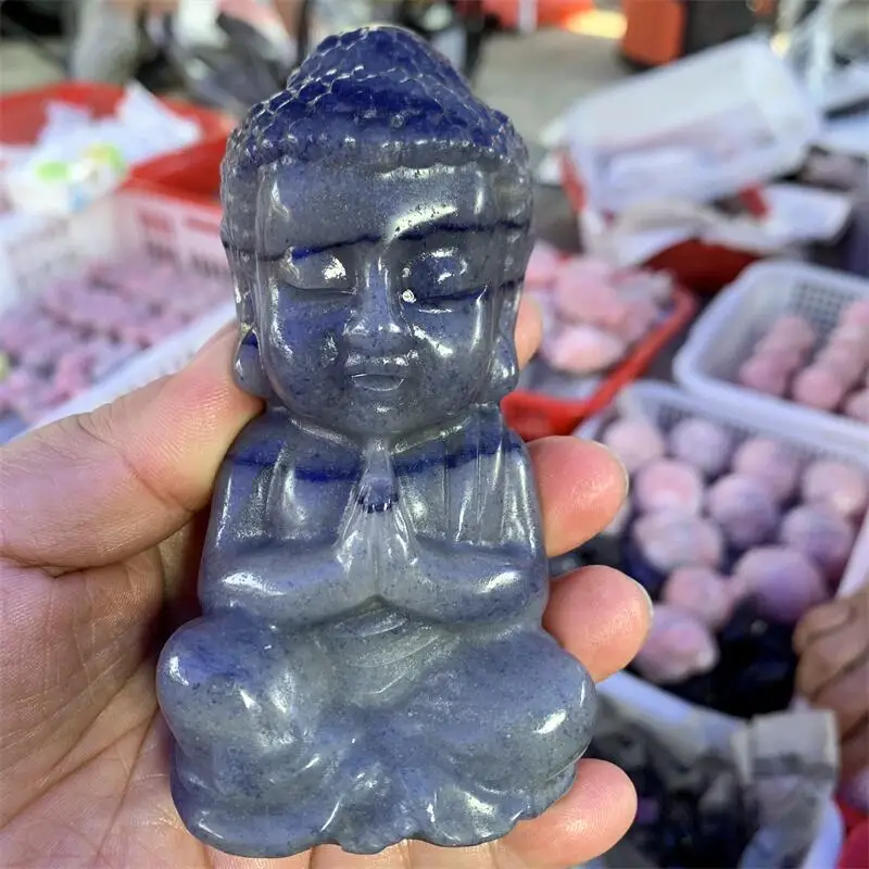 

12CM Natural Blue Aventurine Buddha Carivng Fengshui Crystal Statue Craft For Home Decoration Healing Reiki Gift 1PCS