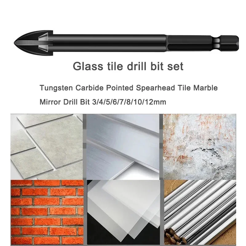 Multifunction Cross Blade Glass Ceramic Drill Bit 3mm-12mm Tungsten Carbide Point Spearhead Tile Marble Mirror Drill Bit Tools