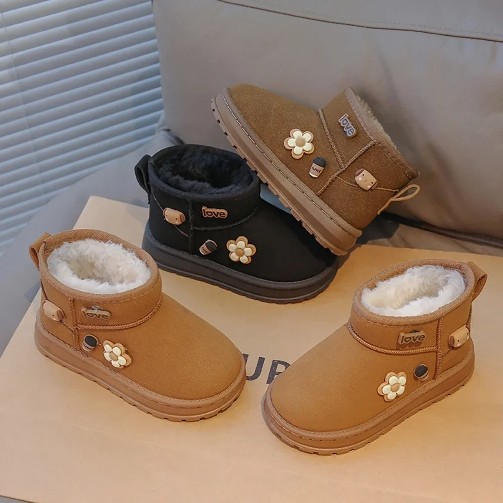 

Children Fashion Thick Warm Winter Snow Boots Children Plush Boots Waem Leather Boys Girls Cotton Shoes Kids Casual Velvet Boots