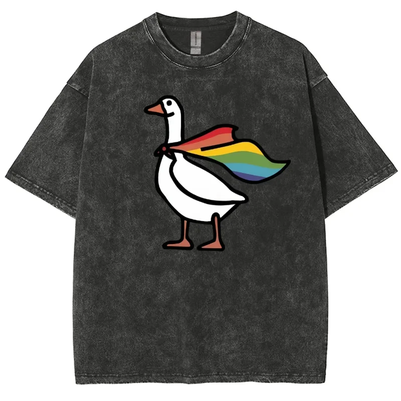 Color Goose Simple T-Shirt Fashionable Old Loose Shoulder American Simple Style Designer New Round Neck Short Sleeve