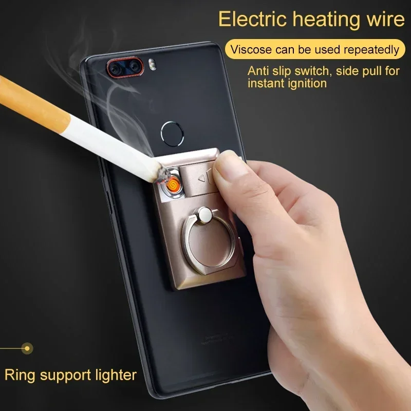Creative Function with Charging Phone Holder Lighter Personalized Pattern USB Flameless Arc Exquisite  Gift for Men and Women
