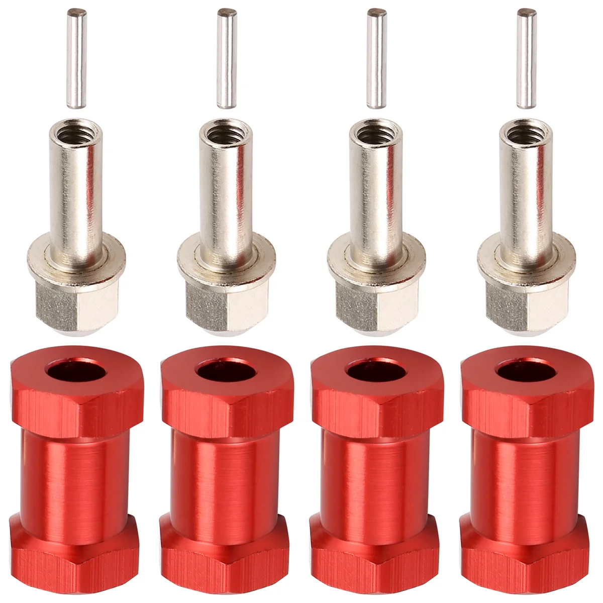 4pcs 12mm Hex Wheel Hub Drive Adaptor 20mm Extension Combiner Coupler for 1/10 RC Car Crawler SCX10 D90,Red