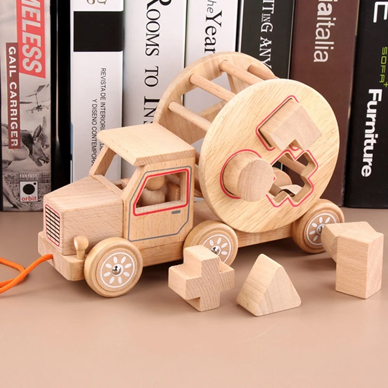 Kids Wooden Pull Car Assembling Building Blocks Shape Matching Game Educational Toy For Children Puzzle Learning Toys