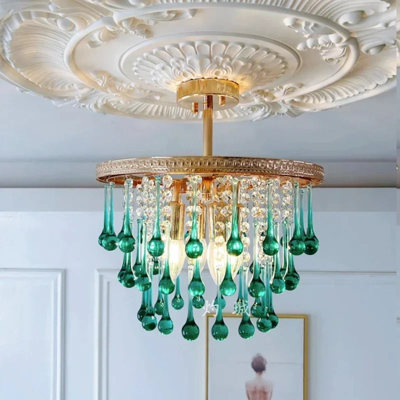 French LED crystal chandelier for living room, max. diameter 55CM, red/green light luxury Hotel, bedroom chandelier.