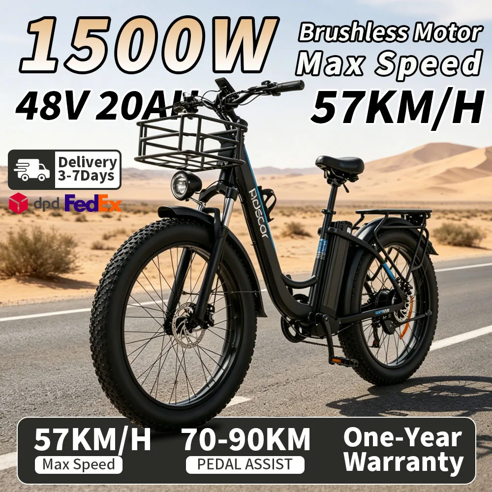 Bicicletta Elettrica Ridstar MN-26 1500W 20 pollici * Pneumatici Fat 4" 48V 20Ah Batteria Rimovibile Cambio Shimano a 7 Velocità Doppio Freno per Adulti, Disponibile in Magazzino UE 2026