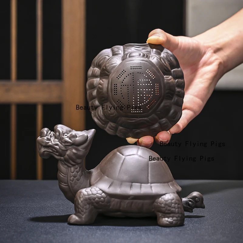 Purple Clay Dragon Turtle Tea Pet Wealth Acquisition Ornaments Turtle Shell Tea Leakage Tea Ceremony Accessories Desktop