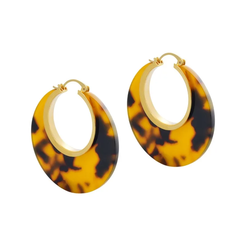 New tortoiseshell leopard print circle fashion light luxury temperament earrings exaggerated atmosphere earrings women