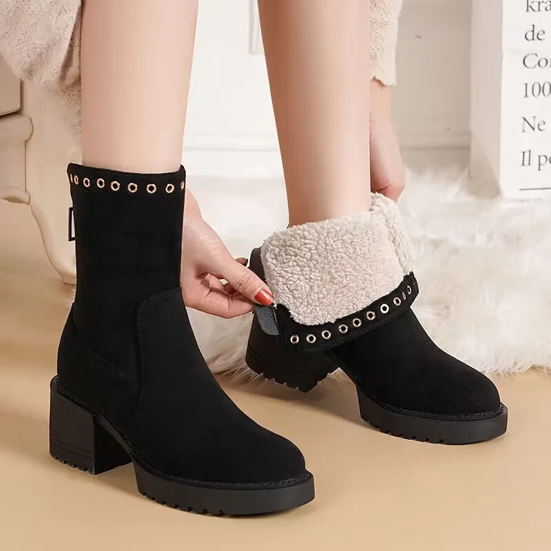 

2025 New Autumn Winter Woman Snow Boots Women's Plush Warm Boots Fashion Girls Motorcycle Riding Boots Student Cotton Shoes