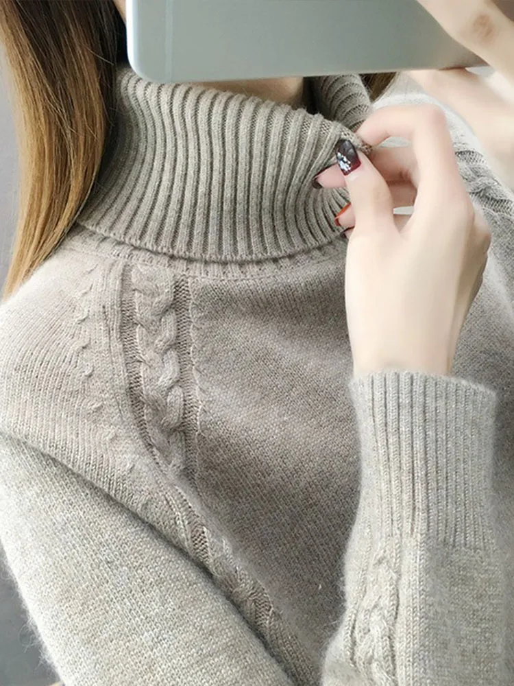 Winter Candy Color Turtleneck Knitted Sweater Women Korean Thick Slim Soft Pullover Tops Casual Warm Long Sleeve Knitwear Jumper