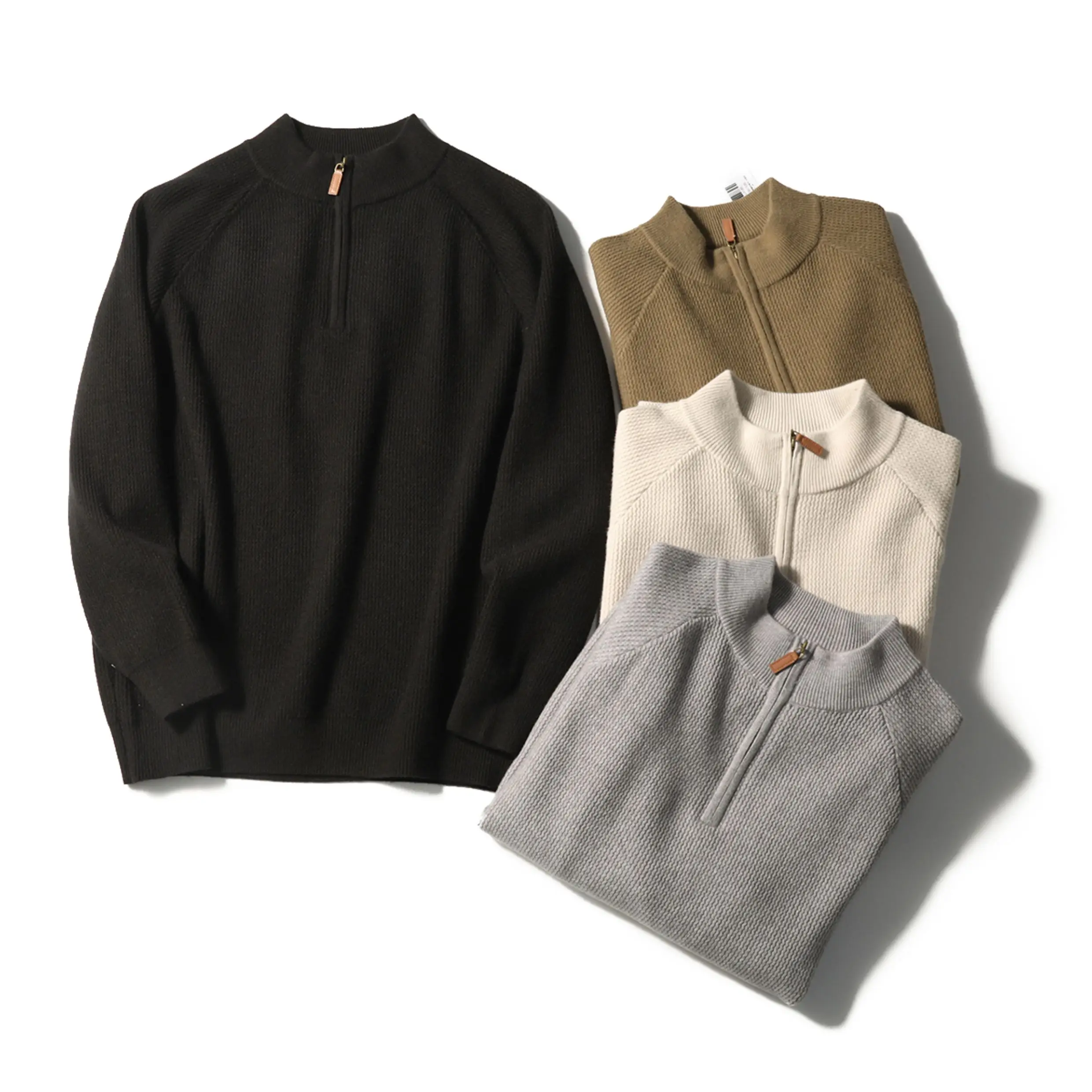 

Осенне-зимний новый простой высококачественный шерстяной вязаный свитер с антипиллингом и воротником-стойкой, свитер с полумолнией