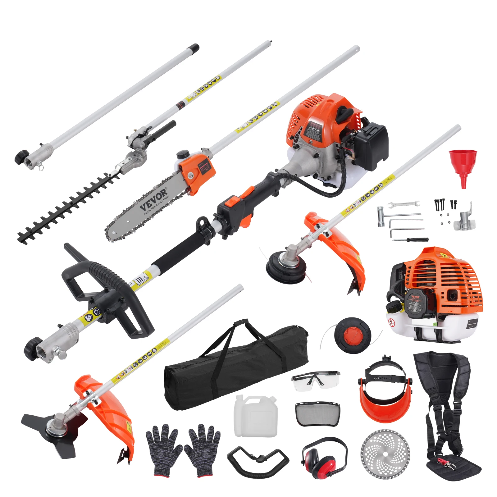 VEVOR 52CC 6-in-1 Multi-Functional Trimming Tools Gas Hedge Trimmer, Weed EaterString Trimmer Brush Cutter Edger Pole Chainsaw