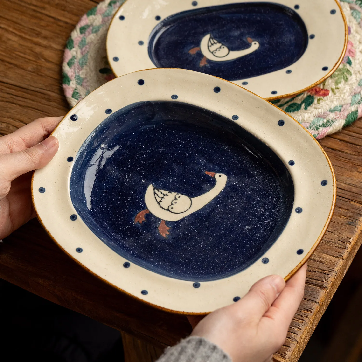 Retro Sternenhimmel Gänse-Geschirr Keramik-Teller und -Becher Vintage Bauernhaus-Küche Frühstücks-Dessert-Pasta-Schüssel Tischgeschirr für Zuhause und Café