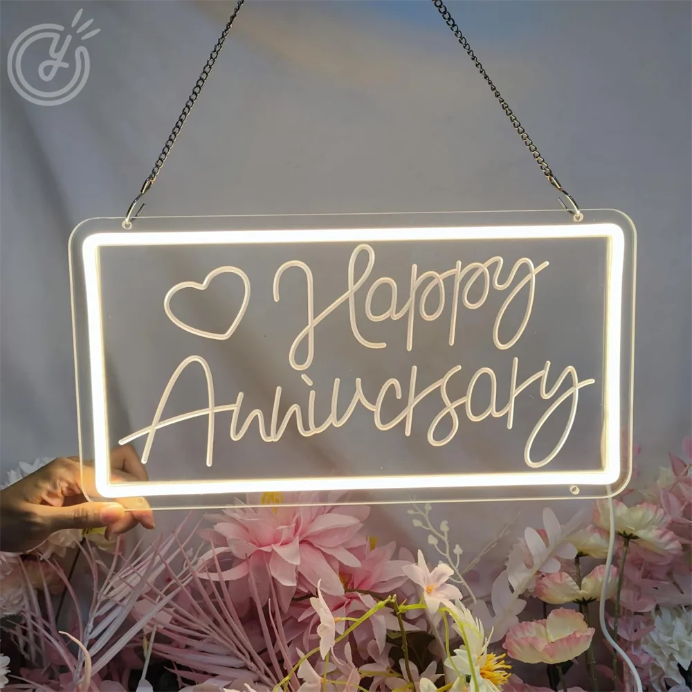 Happy Anniversary Neon Sign,Happy Anniversary Led Signs,Decoration Neon Lights for Bar Pub Christmas Gift Engagement Birthday