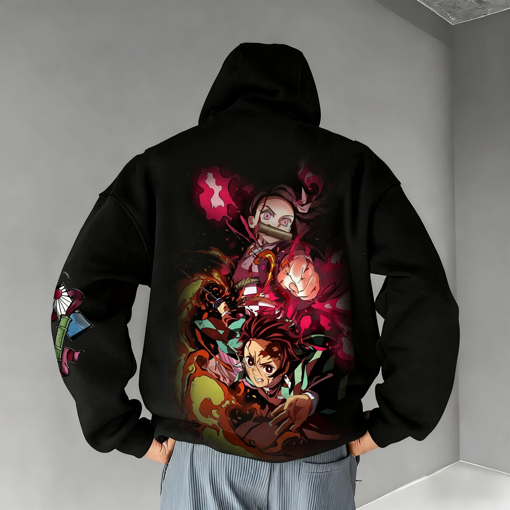 Demon Slayer Anime Plus Size Hoodie Herfst/Winter Nieuwe Originele Gedrukt Amerikaanse Hip Hop Casual Losse Ouder-kind Trui Top