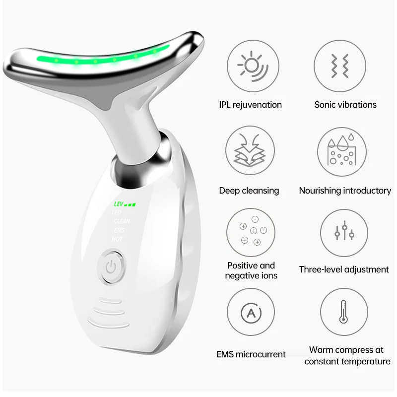 LED Photon Therapy Neck Massager EMS Facial Lifting and Contraction Double Chin Anti Wrinkle and Tightening Beauty Device