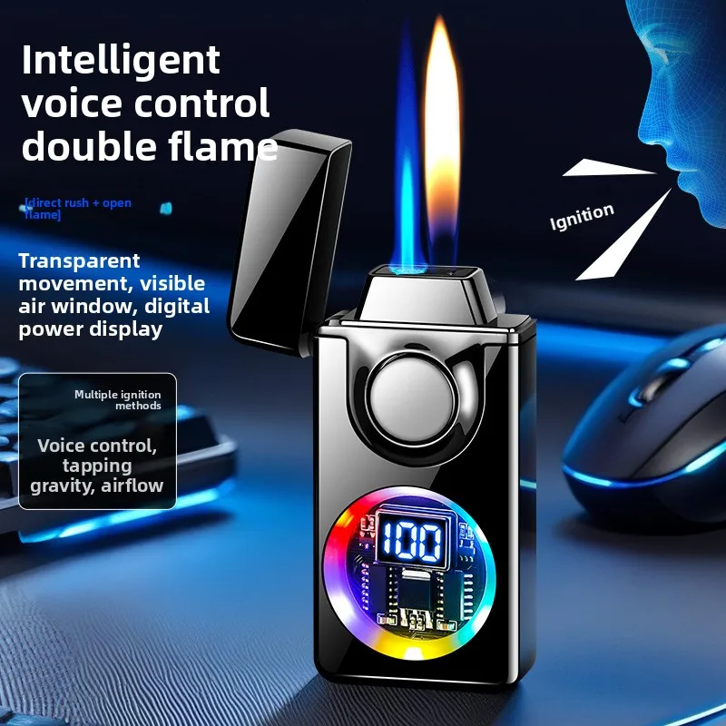 

Интеллектуальная зажигалка Mecha с голосовым управлением, двойным поджигом, перезаряжаемая, газово-электрическая, персонализированный креативный подарок