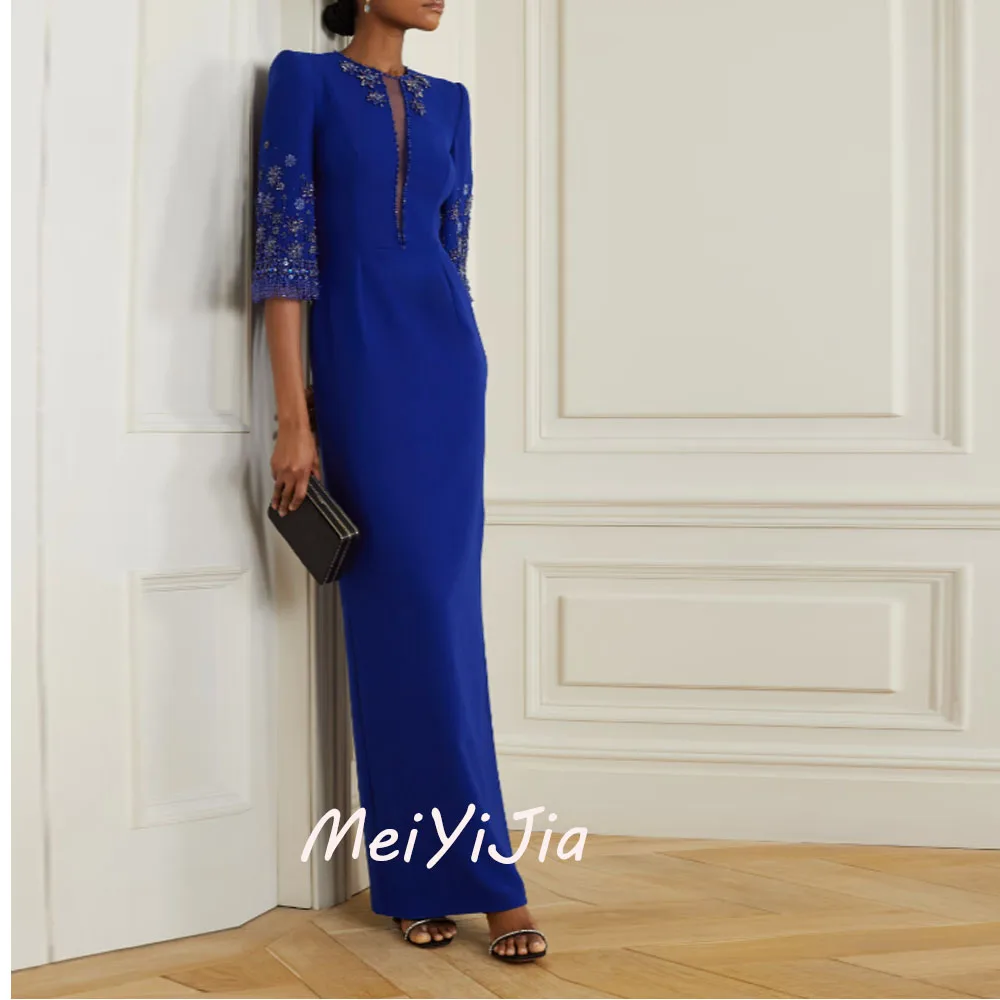 Meiyijia  Evening Dress Applique Half sleeves Satin Ankle-Length  Saudi  Arabia  Sexy Evening Birthday Club Outfits Summer 2024