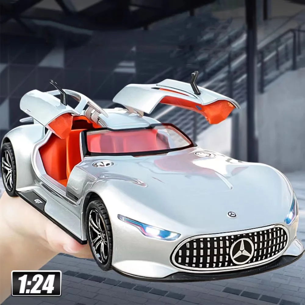 1/24 VISION GT Cars Model Toy Diecast Alloy Sports Car Doors Opened Sound Light Pull Back Rubber Tire Toys Birthday Gift for Kid