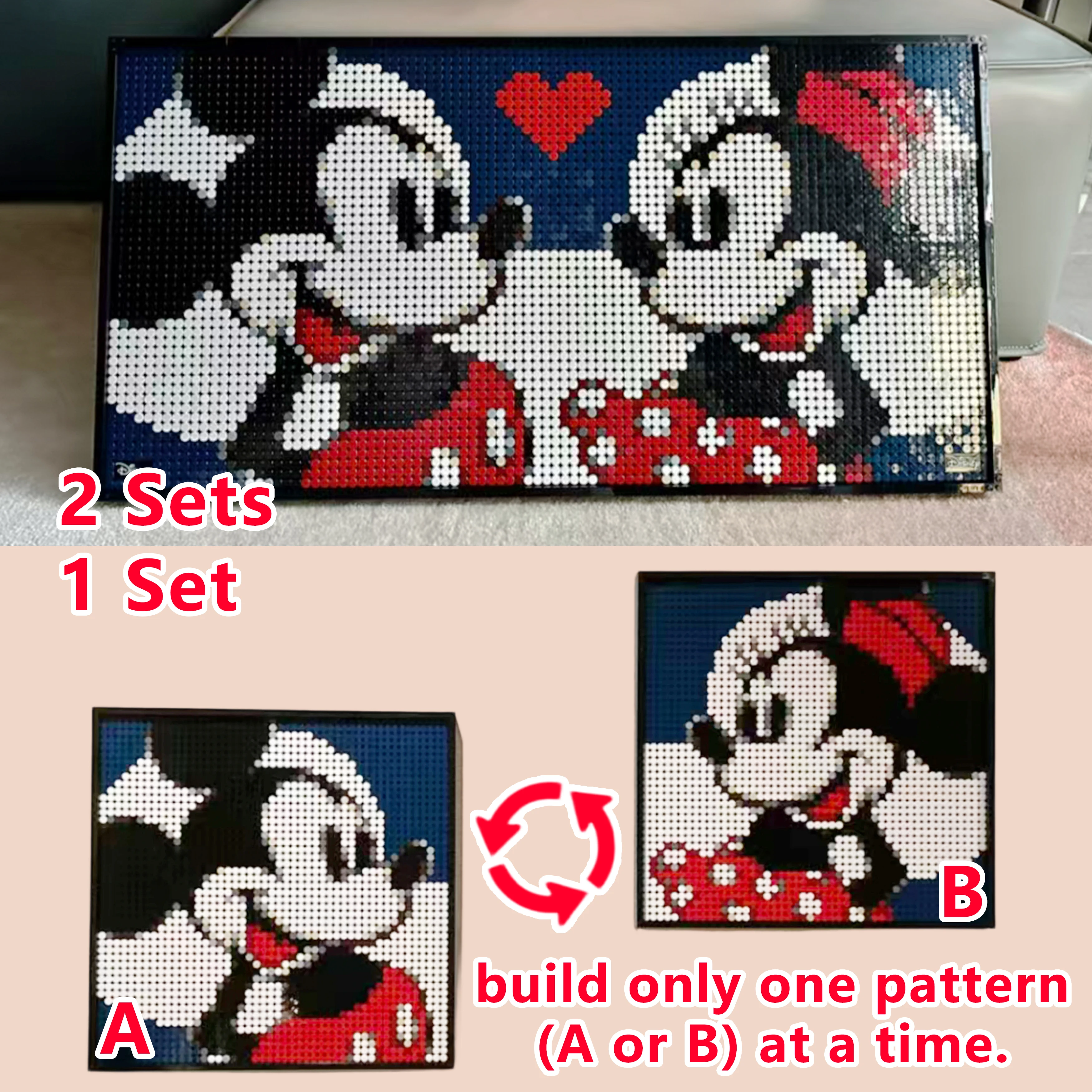 2658PCS Disney Mickey Minnie Pixel Art Mosaic Wall Painting Building Blocks Kit Home Decoration Toy Gift Xmas