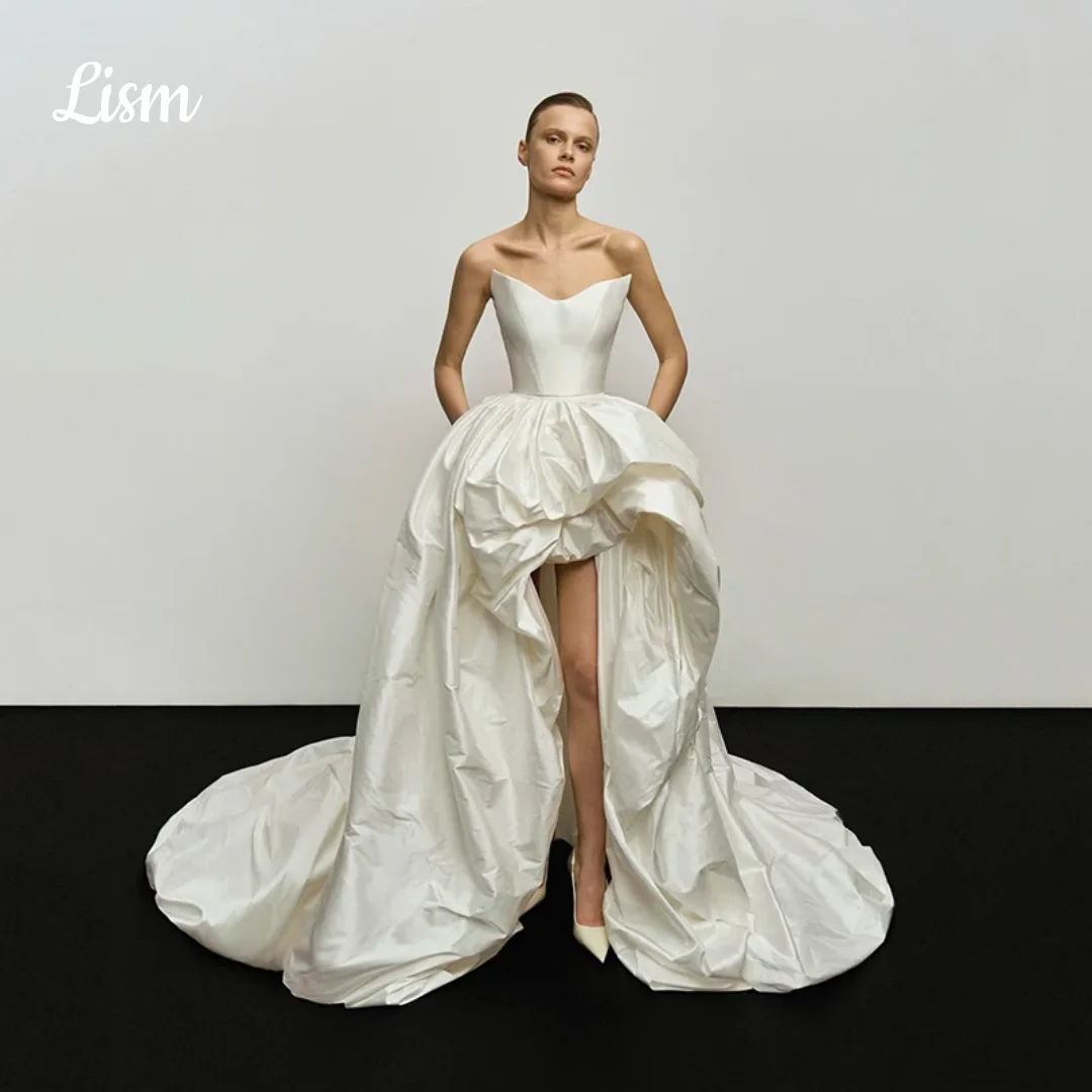 Lism Customized Modern Wedding Dresses Strapless High Low Sweep Train Bridal Dress Bride Gown Bridal Gown vestidos de novia