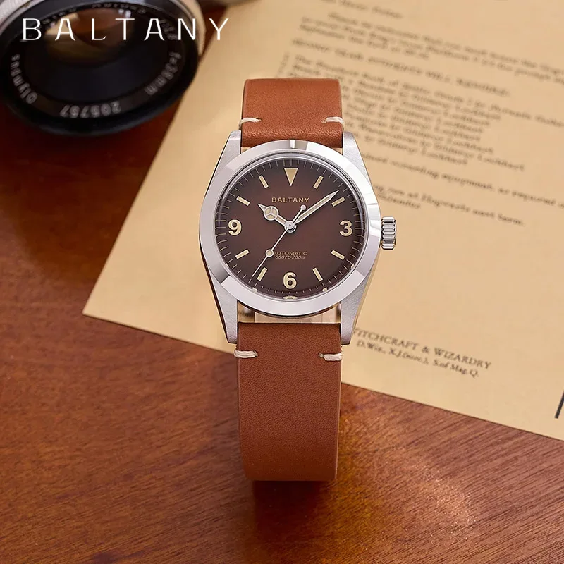 Baltany 1963 Explorer 36MM Retro Men's Automatic Mechanical Watch Sapphire 316L Leather Waterproof 20Bar Night Glow C3 Watch rel