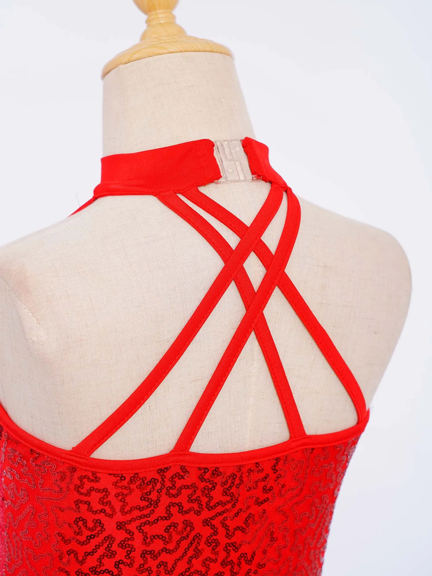 الأطفال الفتيات غنائية الرقص بذلة التزلج الجمباز البهلوانية أداء زي الترتر لامع شبكة سبليت ارتداءها #5