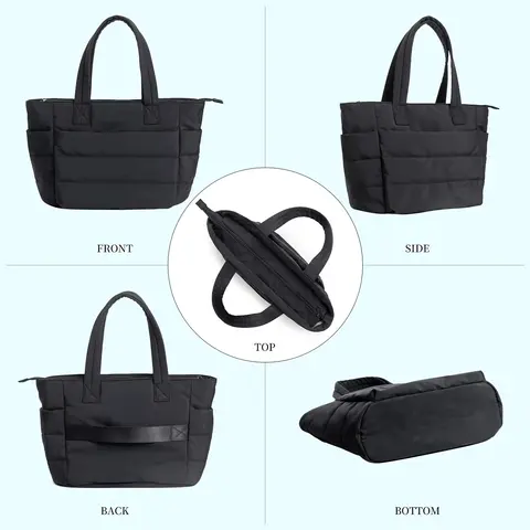 Lätt, quiltad handväska för kvinnor, strandväska med flera flikar och byxor, fitnessväska, kosmetikaväska med stor kapacitet och laptopfack, trendig reseväska, datorväska 8 best sales tygväska för laptop - №3