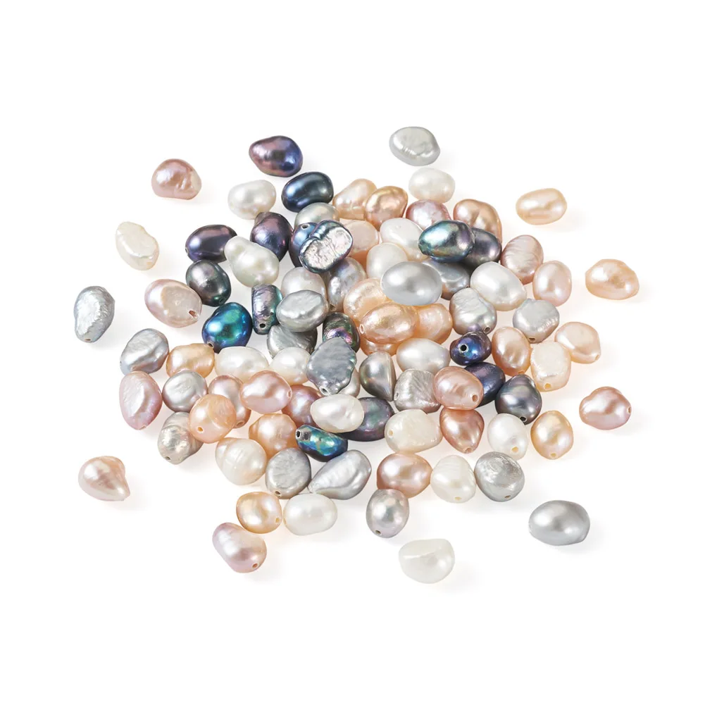 100Pcs Irregular Round Natural Cultured Freshwater Pearl Beads Assorted Dyed Color Beading Bracelet DIY Jewelry Making Findings