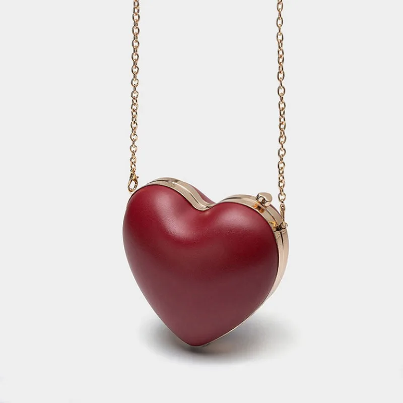 SweetLove-Mini bolso de mano con forma de corazón para mujer, bolso cruzado Retro de color Burdeos con cadena, bolso de noche a la moda, regalo de San Valentín, 2024