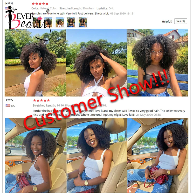 Mongolian Afro Kinky Curly Human Hair Bundles 4B 4C Hair Extensions Virgin Bulk Hair Bundles With Closure Weave Ever Beauty