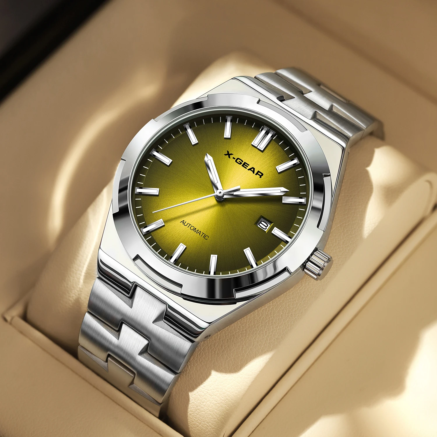 Luxuriöse mechanische Herrenarmbanduhr, wasserdicht, Edelstahl, leuchtend, mit Datums- und Wochenanzeige