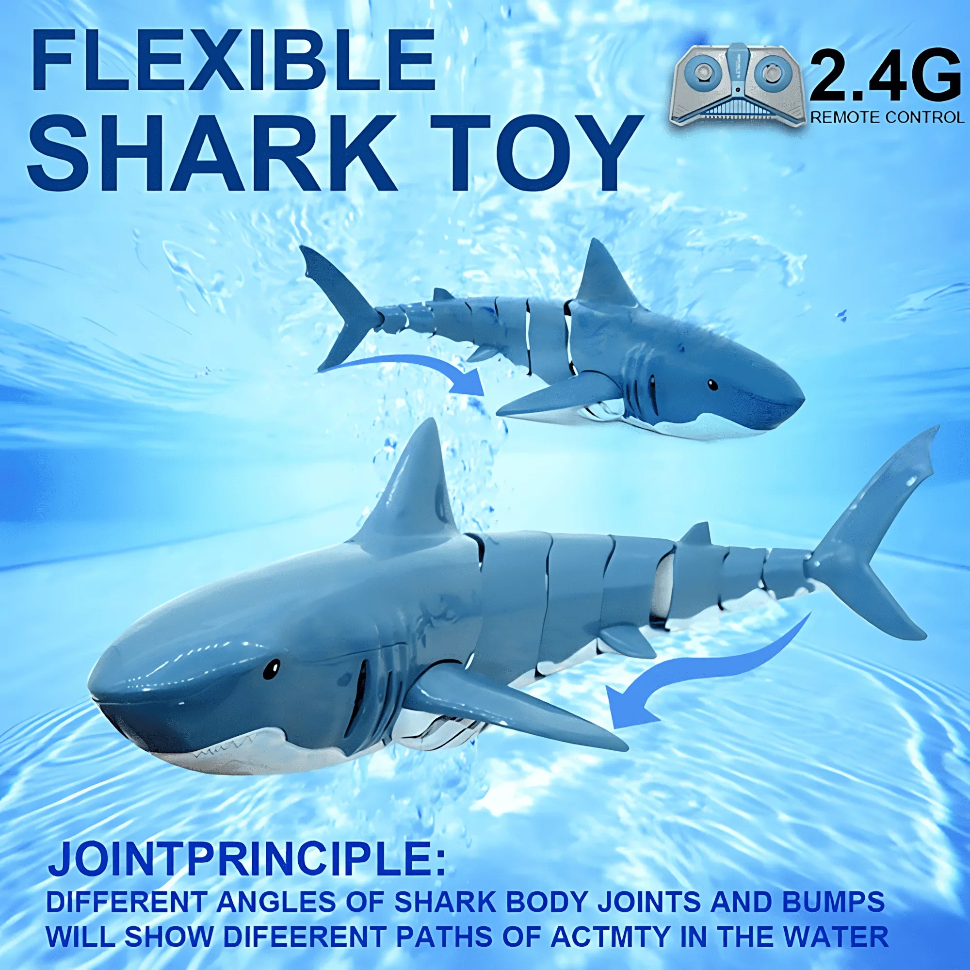2.4G RC Shark Toy Remote Control Swimming Shark Boat for Pool Lake, Realistic Electric Bionic Fish Water Toy Gift for Kids Boys