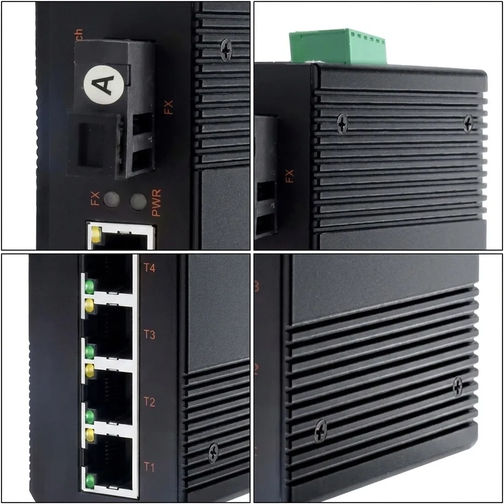 Industrial Grade DIN Rail Gigabit Fiber Switch For SC Port 4 Ethernet Ports Single Mode For Media Converter For Network Redundan