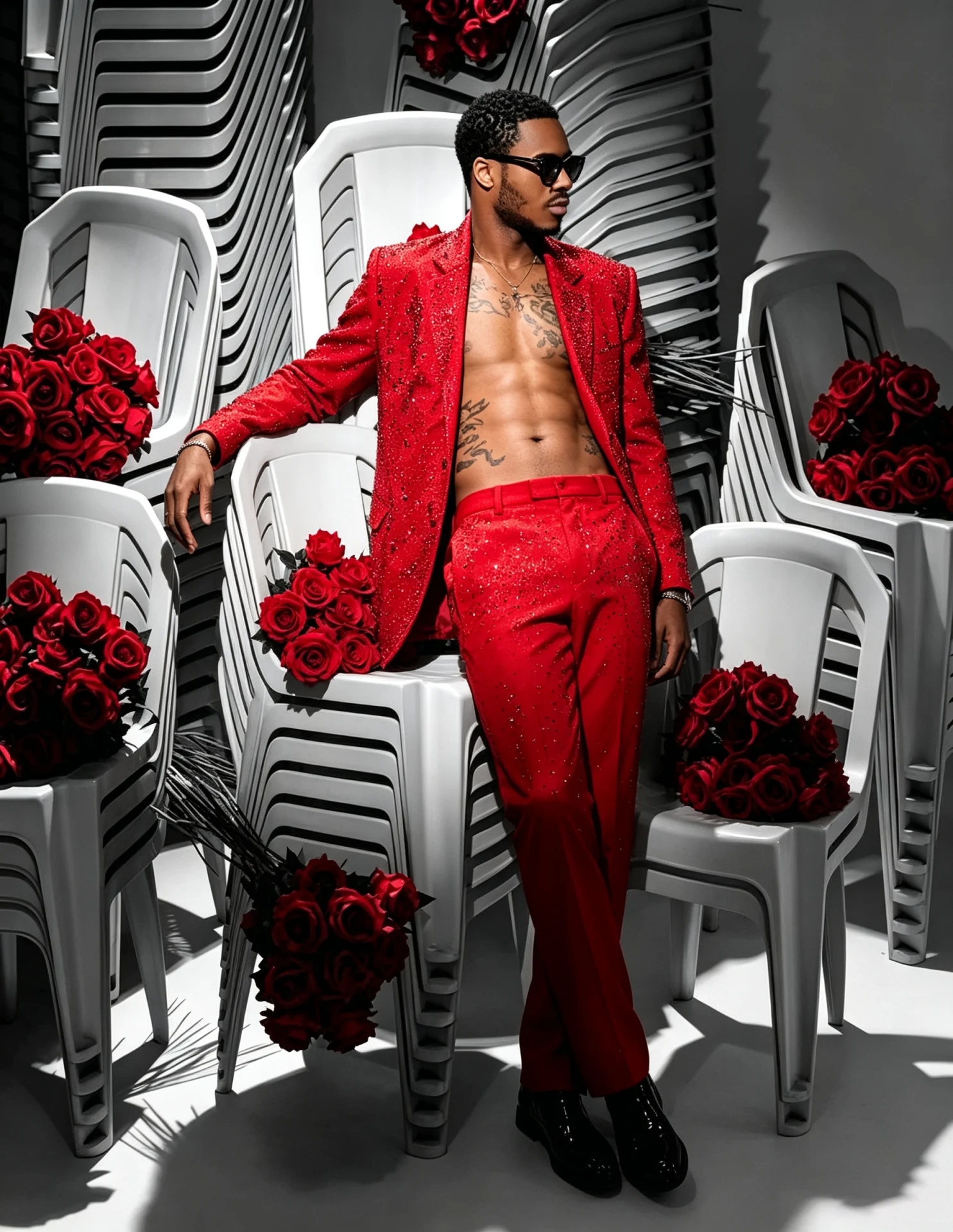 Red Beads Men Tuxedos Notched Lapel Formal Party Birthday Groom Wears Customized Cosplay Outfits 2 Pieces