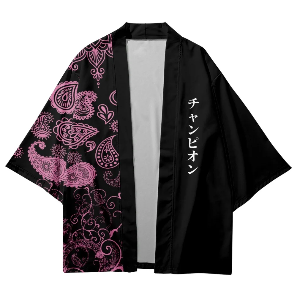 

Black 6XL 5XL Japanese Style Print Cosplay Kimono Fashion Men Women Cardigan Haori Obi Summer Beach Oversized Asian Clothes