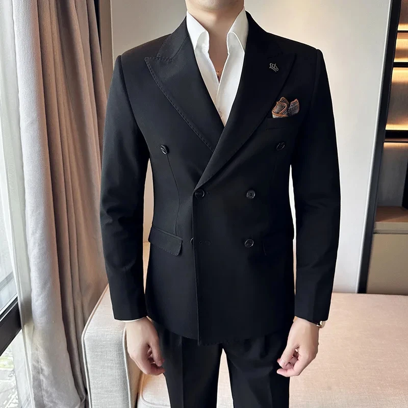 

kx262 Coat Vest Pants 3 Piece Suit Set Luxury Groom Wedding Dress Party High End Waistcoat Slim Fit Lapel Blazer Jacket Men Trou