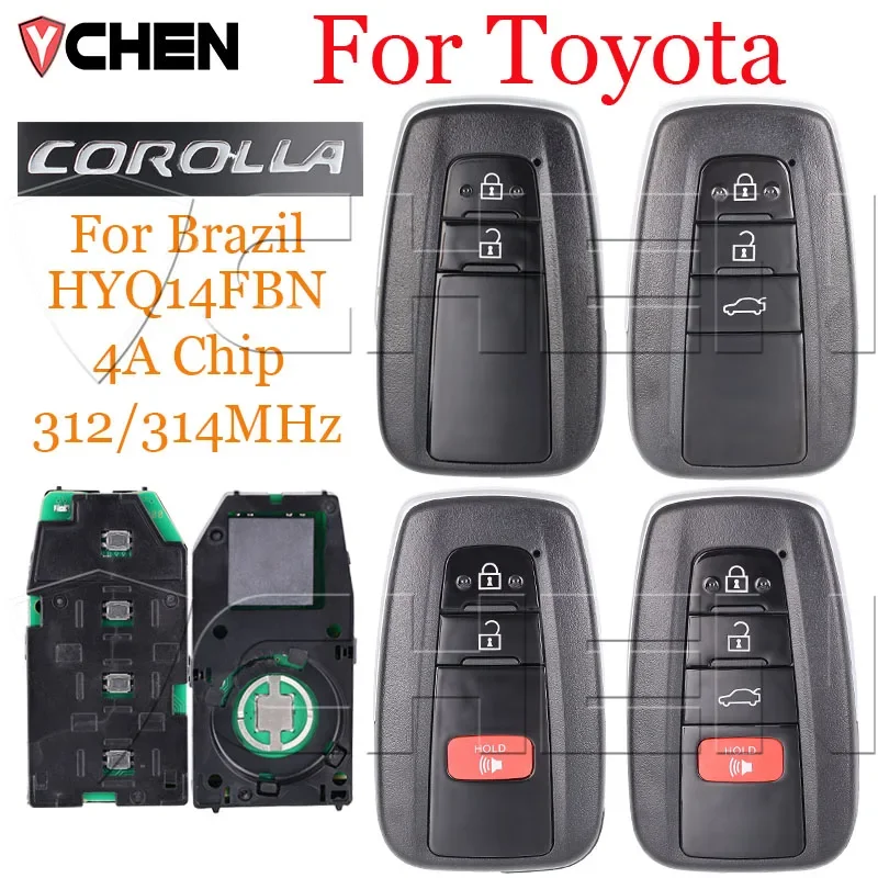 For Toyota Corolla 231451-2000 Remote Control smart Key 2/3/4Button HYQ14FBN 4A Chip 312/314MHz For Brazil 2019 2020 2021 2022