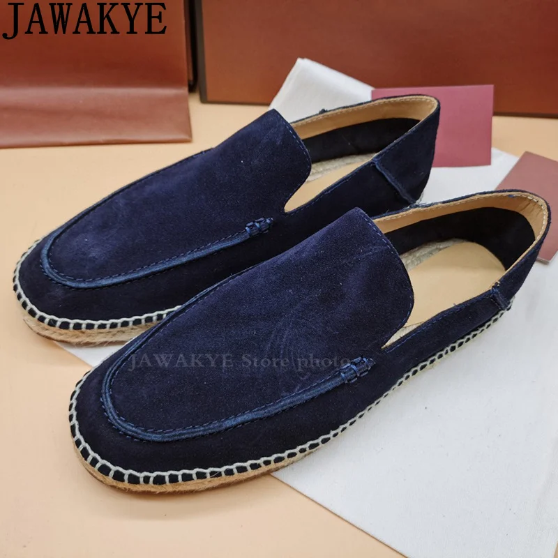 JAWAKYE-Mocassins masculinos de camurça redonda, sapatos baixos casuais, caminhada de condução, marca de luxo, venda quente