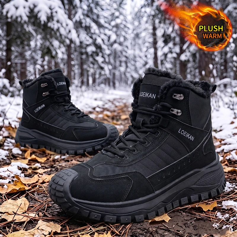 LOEIKAN Herren High-Top-Arbeitsstiefel mit drehbarer Schnalle, breiter Zehenbox, Freizeitschuhe, modische Jagd- und Trekkingschuhe für den täglichen Gebrauch – Detail 14