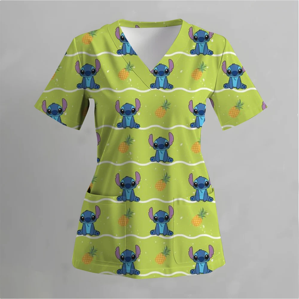 طباعة ديزني ميكي ستيتش الزي الطبي للنساء ممرضة الملحقات الزي السريري طبيب الأسنان بلوزة العمل البيطري سبا فرك القمم #4