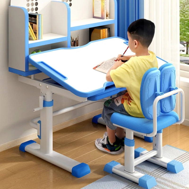 Children's study table, primary school students' home desk, special desks and chairs for writing homework, set can be lifted