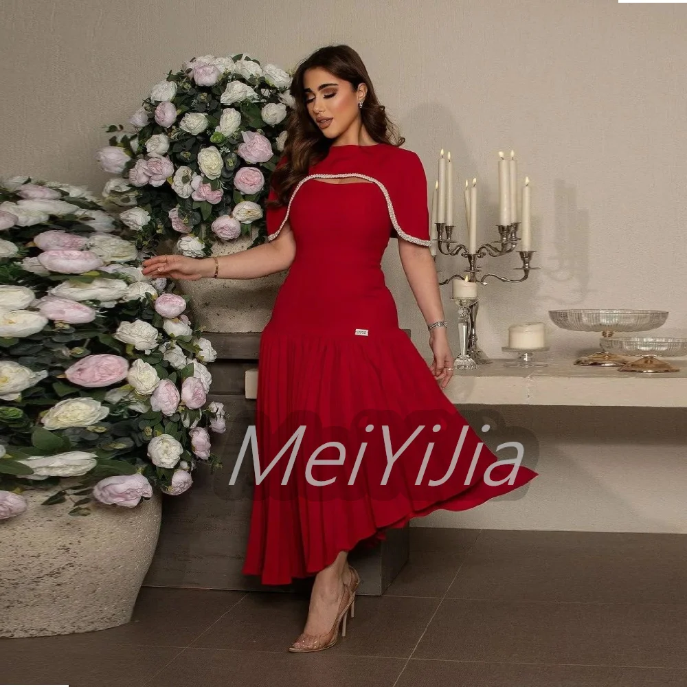 Meiyijia-Robe de soirée style saoudien, tenue de soirée élégante, longueur aux genoux, à volants, simple, sirène, Arabie Saoudite, sexy, anniversaire, boîte de nuit, été 2024