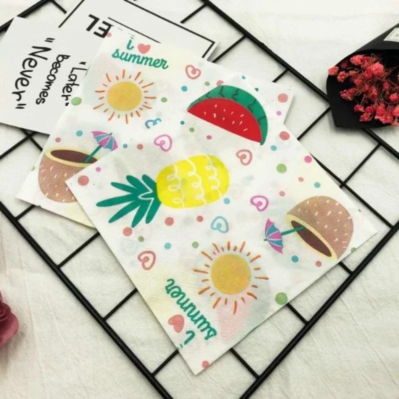 

20 шт./упак. красочные салфетки с принтом, коллекция фруктов, вечерние выпечки, сложенные квадратные салфетки из папиросной бумаги, пищевые бумажные салфетки