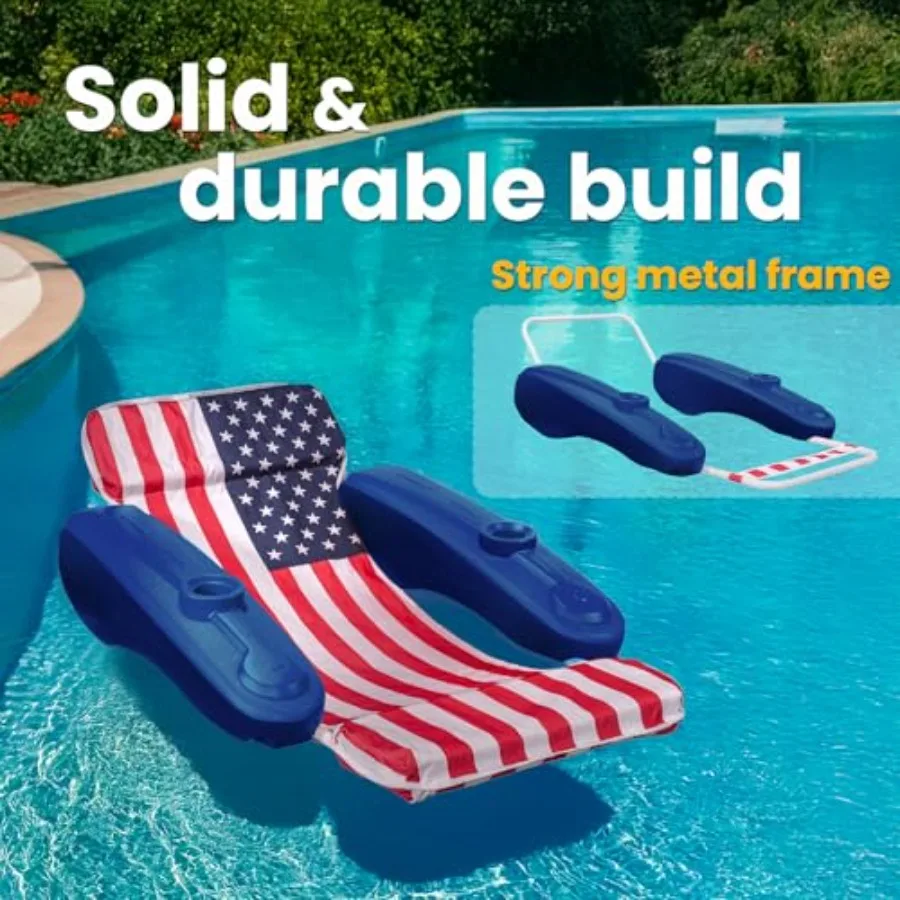 USA Patriotic Floating Chaise Pool Lounger for Adults: Padded Polyethylene, Red/White/Blue, UV-Resistant with Headrest, Backres