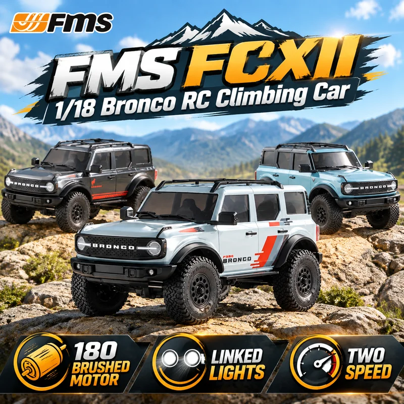 New FMS FCXII 1/18 2S Brushed Remote Control Simulation Bronco RC Electric Climbing Off-road Vehicle Two-speed Model With Lights