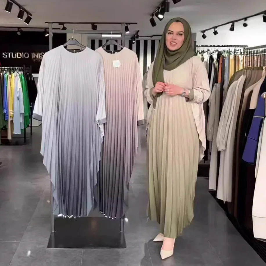 Eid Muslim Long Robe Arabic Pleated Dress Abaya Vestidos Dubai Saudi Morocco Abayas Jalabiya Ramadan Women Modest Dresses