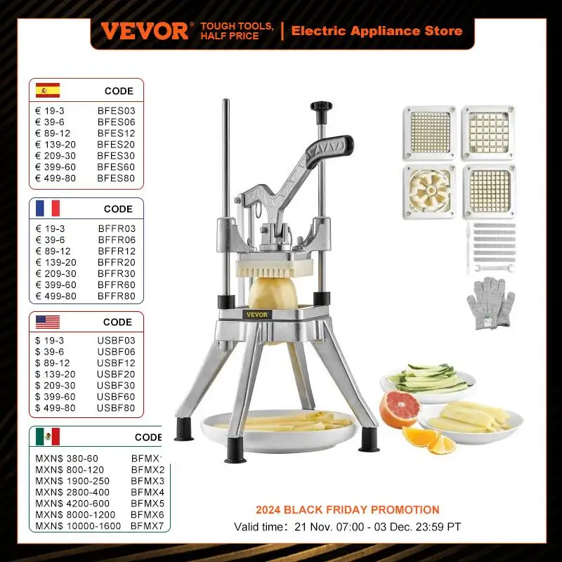 VEVOR Commercial Chopper with 4 Replacement Blades Commercial Vegetable Chopper Stainless Steel for Restaurants & Home Kitchen